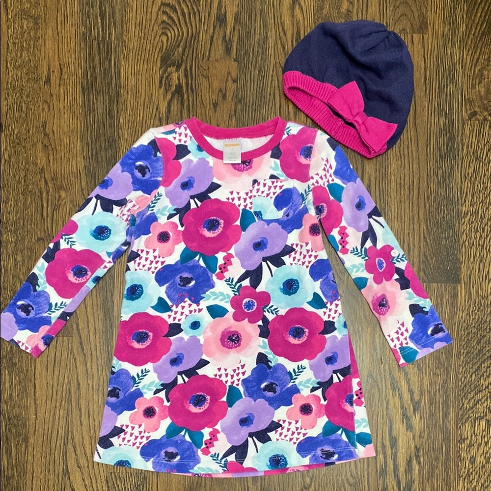 Floral Long Sleeve Dress with Hat